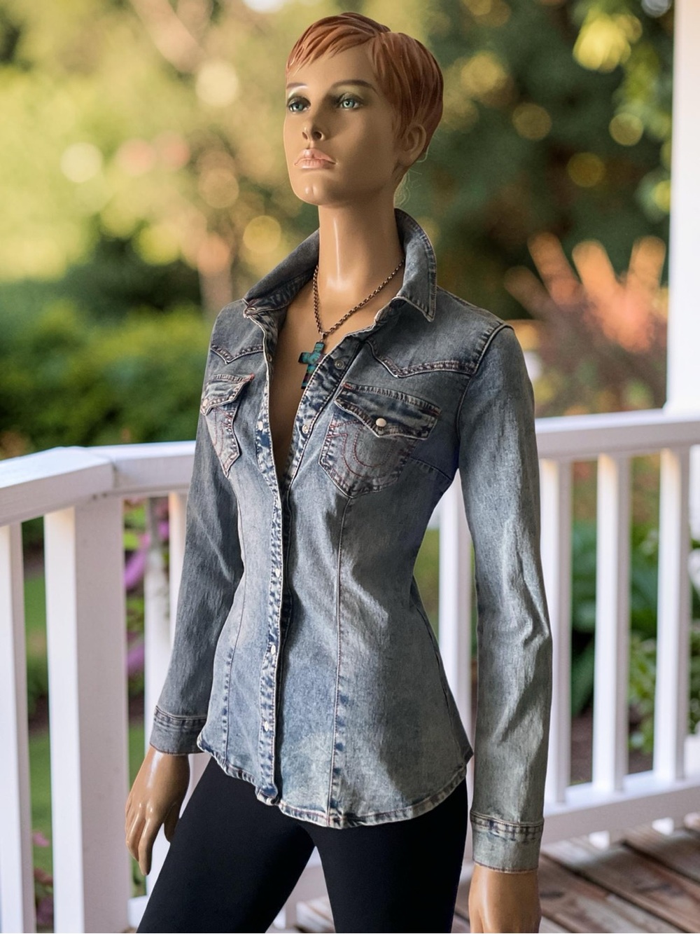 True Religion Light Odyssey Wash Western Denim Shirt $99